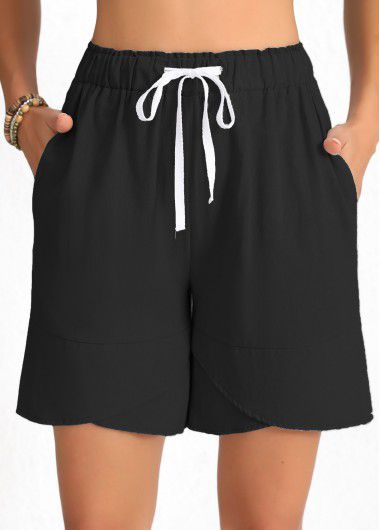 Modlily Black Drawstring Elastic Waist High Waisted Shorts - 3XL