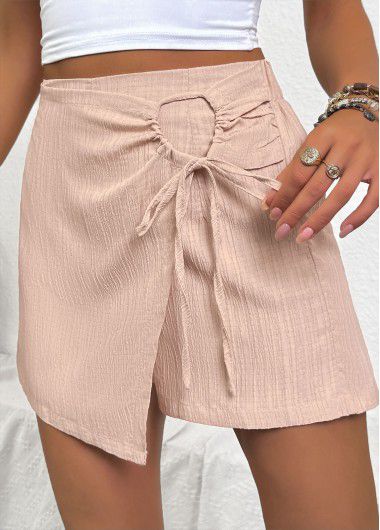 Modlily Light Camel Straight Leg Elastic Waist High Waisted Shorts - XL