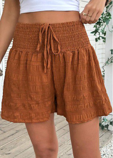 Modlily Terracotta Wide Leg Elastic Waist High Waisted Shorts - L