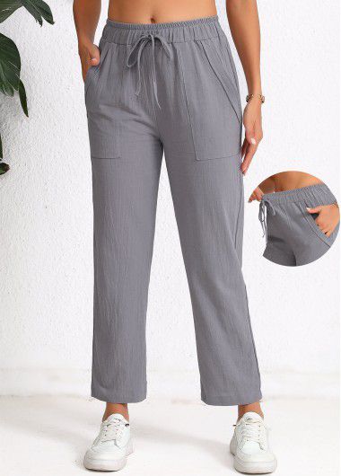Modlily Dark Grey Pocket Elastic Waist High Waisted Pants - 3XL