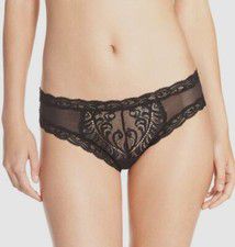 $34 Natori Women's Black Feathers Sheer Lace Hipster Brief Panties Size Large