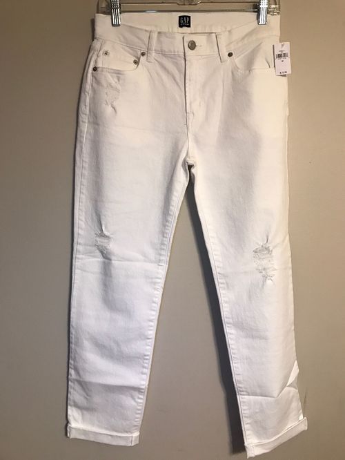 NWT GAP Women's Best Girlfriend Jeans Sz 25-27 White Stretch Ripped #13337