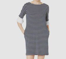 $215 Tibial Women's Blue Striped Removable Cuff Knit Shift Dress Size M