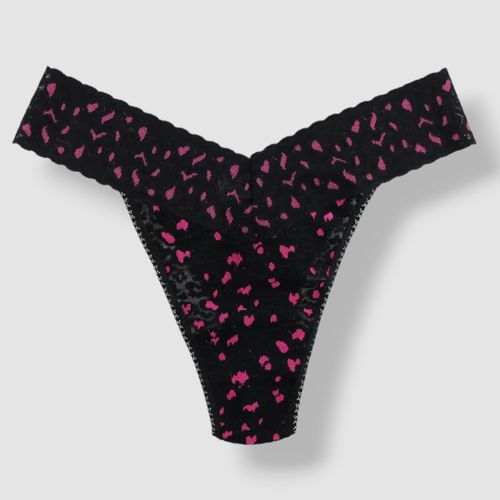 $25 Hanky Panky Women Black Leopard Orignal Rise Lace Thong Panty Size OS (4-14)