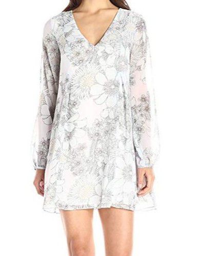 $210 Bcbgeneration Womens Blue Floral Bow-Back Bishop-Sleeve Shift Dress Size Xs