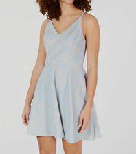 $259 Speechless Women Blue Nude Bonded Lace Open Back Fit & Flare Skater Dress 3