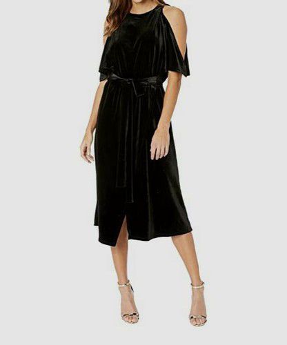 $380 Bishop + Young Women's Black Gal Velvet Cold Shoulder Midi Dress Size XS