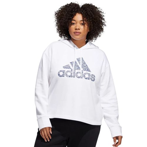 Adidas Women's Plus Size Zebra-Print Logo Hooded Sweatshirt White Size 2X