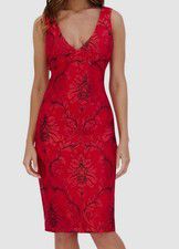 Siena Women Red V-Neck Embroidered-Mesh Lined Floral Sleeveless Dress Size 14