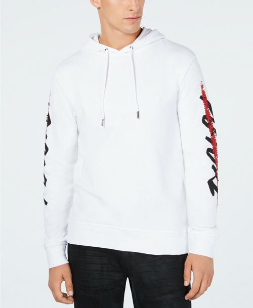 I.N.C. International Concepts Men's Sequin Graphic Hoodie White Size SMALL