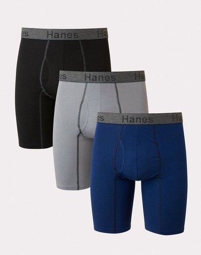 Hanes Men's Boxer Briefs 3 pack Comfort Flex Ultra Soft Cotton Stretch Long Leg