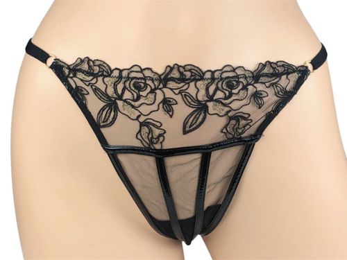 VICTORIA'S SECRET VERY SEXY FAUX LEATHER EMBROIDERED BRAZILIAN PANTY XS S M L XL