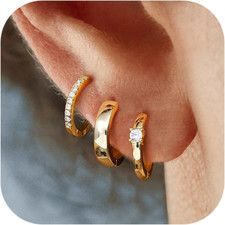 3 Pairs Gold Hoop Earrings for Women 14K Gold Filled 925 Sterling Silver Post Sm