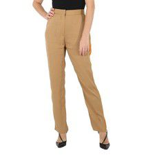 Burberry Satin Stripe Crepe Tailored Trousers In Driftwood, Brand Size 6 (US