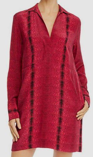 $840 Equipment Women's Pink V-Neck Riannon Print Silk Mini Flowy Shirt Dress S