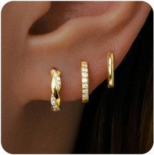 Gold Huggie Hoop Earrings Set for Women, Dainty Small Sterling Silver Earring fo