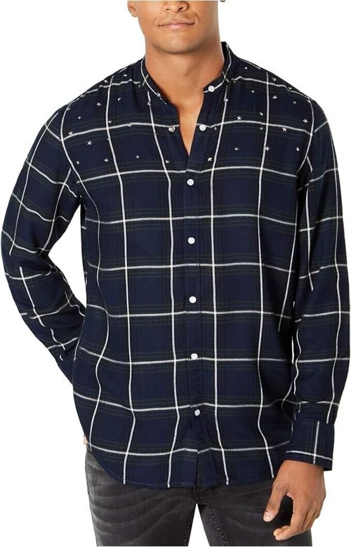 INC International Concepts Men's Studded Windowpane Shirt Basic Navy Sz XS