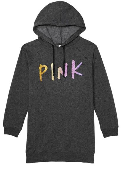 VICTORIAS SECRET PINK FLEECE HOODIE SWEATSHIRT DRESS OMBRE GLITTER SIZE XS S NWT