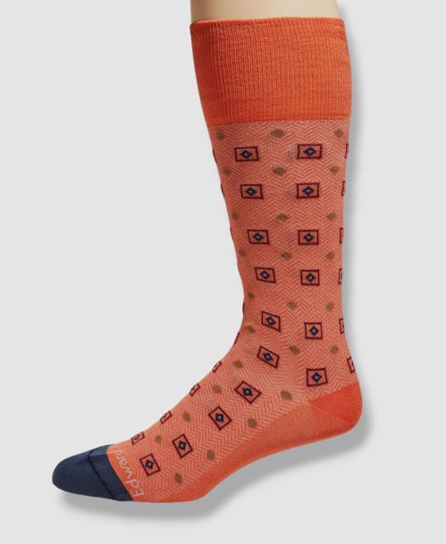 $45 Edward Armah Men's Orange 1-Pair Geometric-Chevron Stretch Crew Socks OS