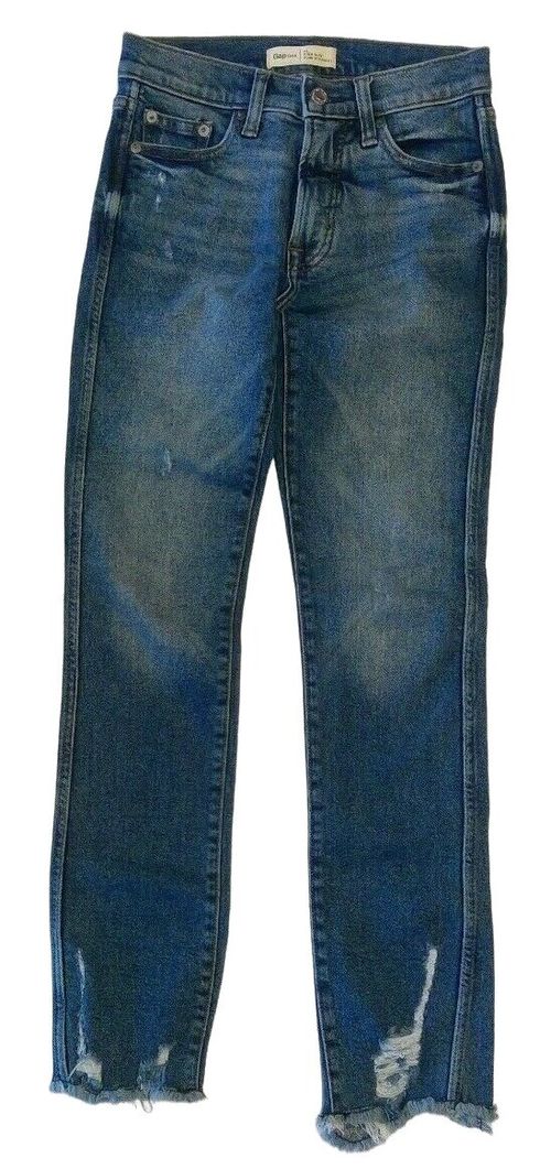 NWT GAP High Rise Slim Straight Sz 24 Medium Wash Stretch Rips #27330