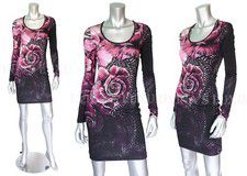 JUST CAVALLI BY ROBERTO CAVALLI DRESS ROSE PRINT LONG SLEEVE $595 IT 44 US 8