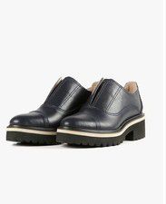 Women All Black Brand Cowman Lugg 23 Cap Toe Lugg Shoes Leather Black