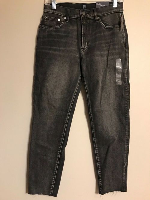 NWT GAP High Rise Girlfriend Jeans Sz 27 Stretch Faded Black #48402