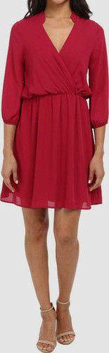 $384 Brigitte Bailey Women's Red 3/4-Sleeve V-Neck Ruffle Shift Dress Size L