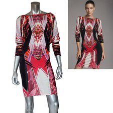 ROBERTO CAVALLI DRESS VIBRANT FANTASIA PRINT LONG SLEEVES $1,780 sz IT 40 US 4