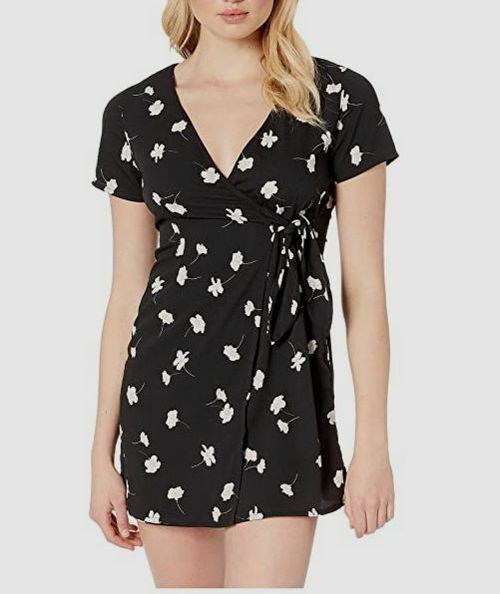 $295 Amuse Society Women's Black Elena Printed V-Neck Mini Dress Size S