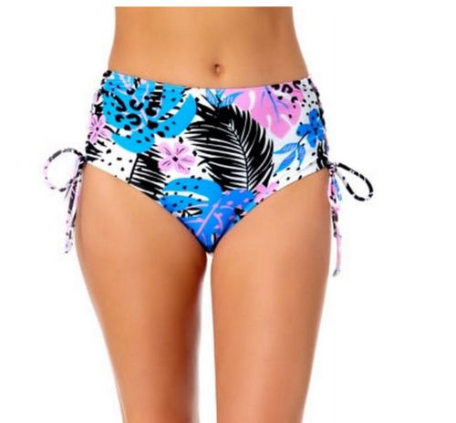California Waves Floral Lined Cinched Sides Swim Bikini Bottom, Multi, Sz 12/14