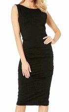 $380 Bishop + Young Women's Black Mia Side Ruched Midi Sleeveless Dress Size L